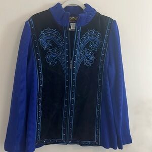 Bob Mackie Wearable Art Leather Embroidered Jacket Blue Paisley 70s Funky